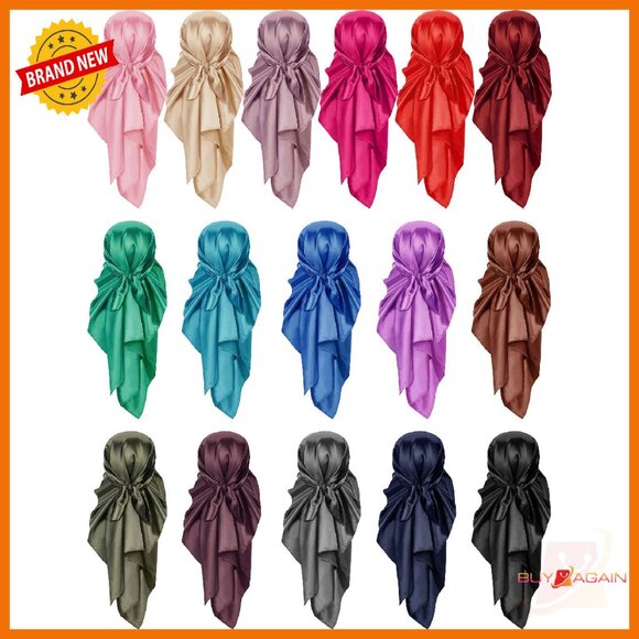 35 Inch Satin Hair Scarf Set for Sleeping 16 Pieces Large Square